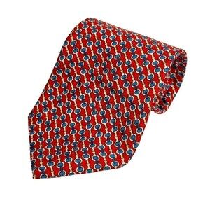 Brooks Brothers Makers Silk Tie Mens Red Blue Chainlink USA Designer Necktie